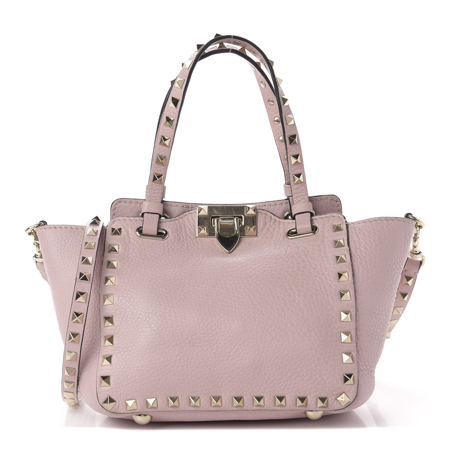 Pebbled Calfskin Mini Rockstud Tote Cipria