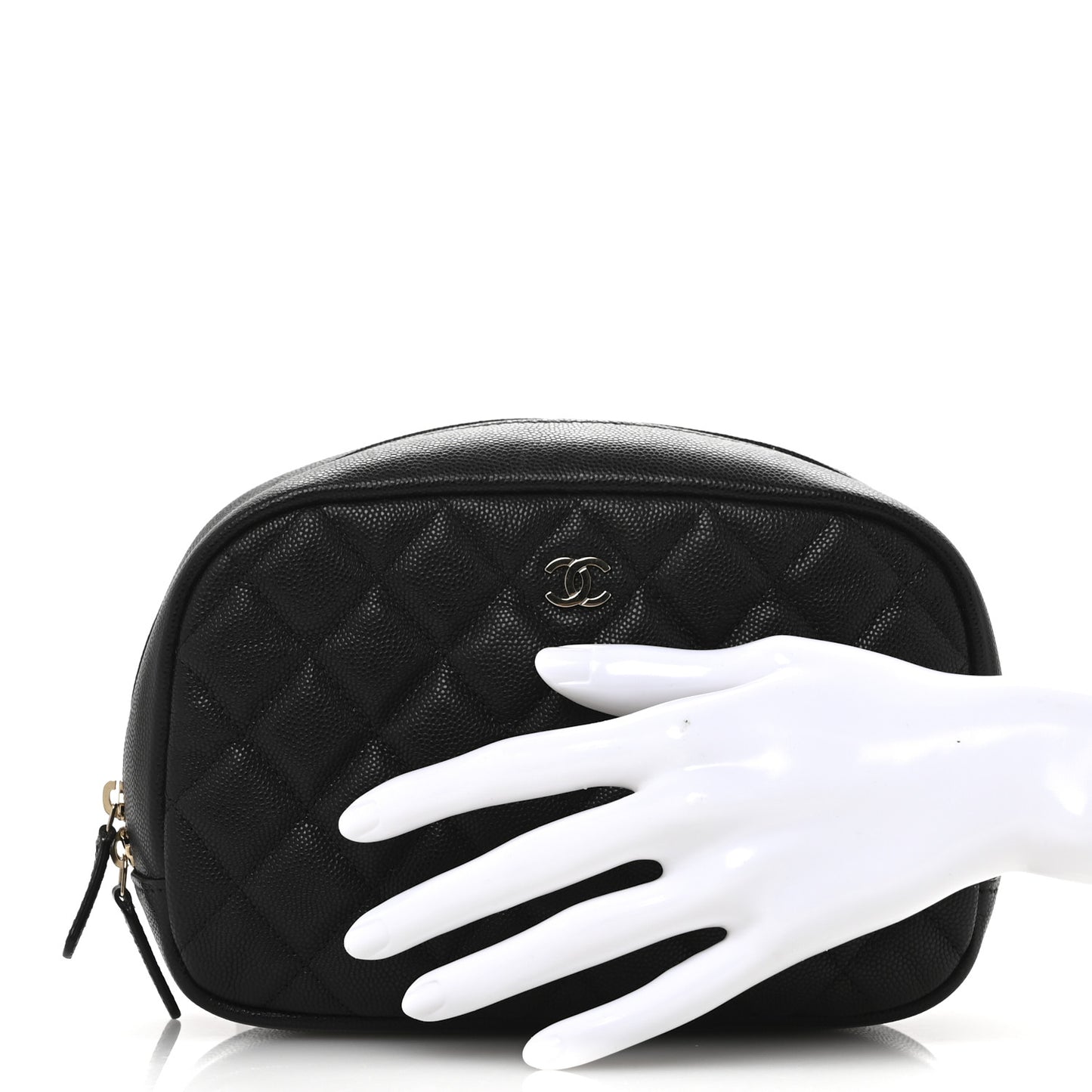 Caviar Quilted Medium Curvy Pouch Cosmetic Case Black