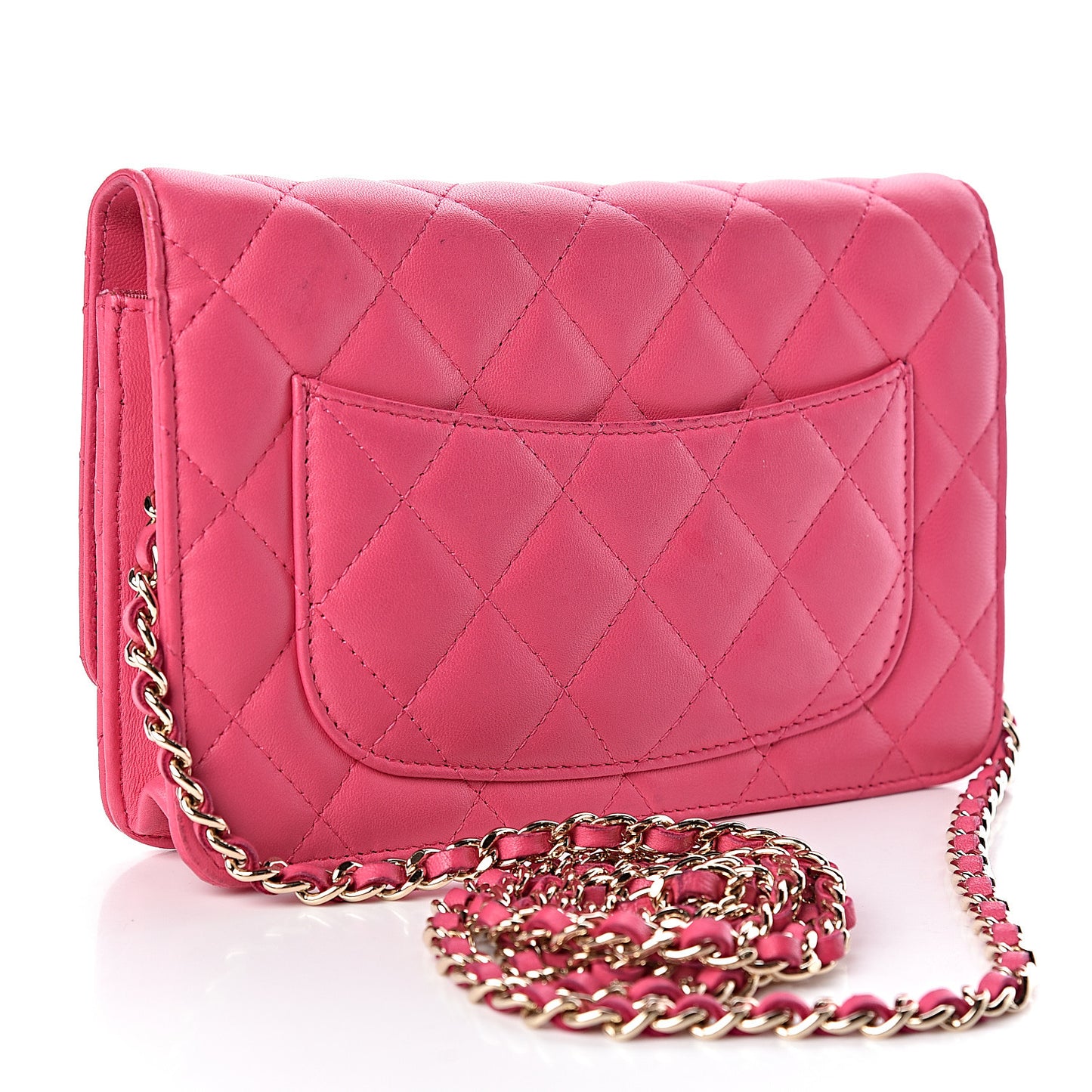 Lambskin Quilted Wallet On Chain WOC Pink