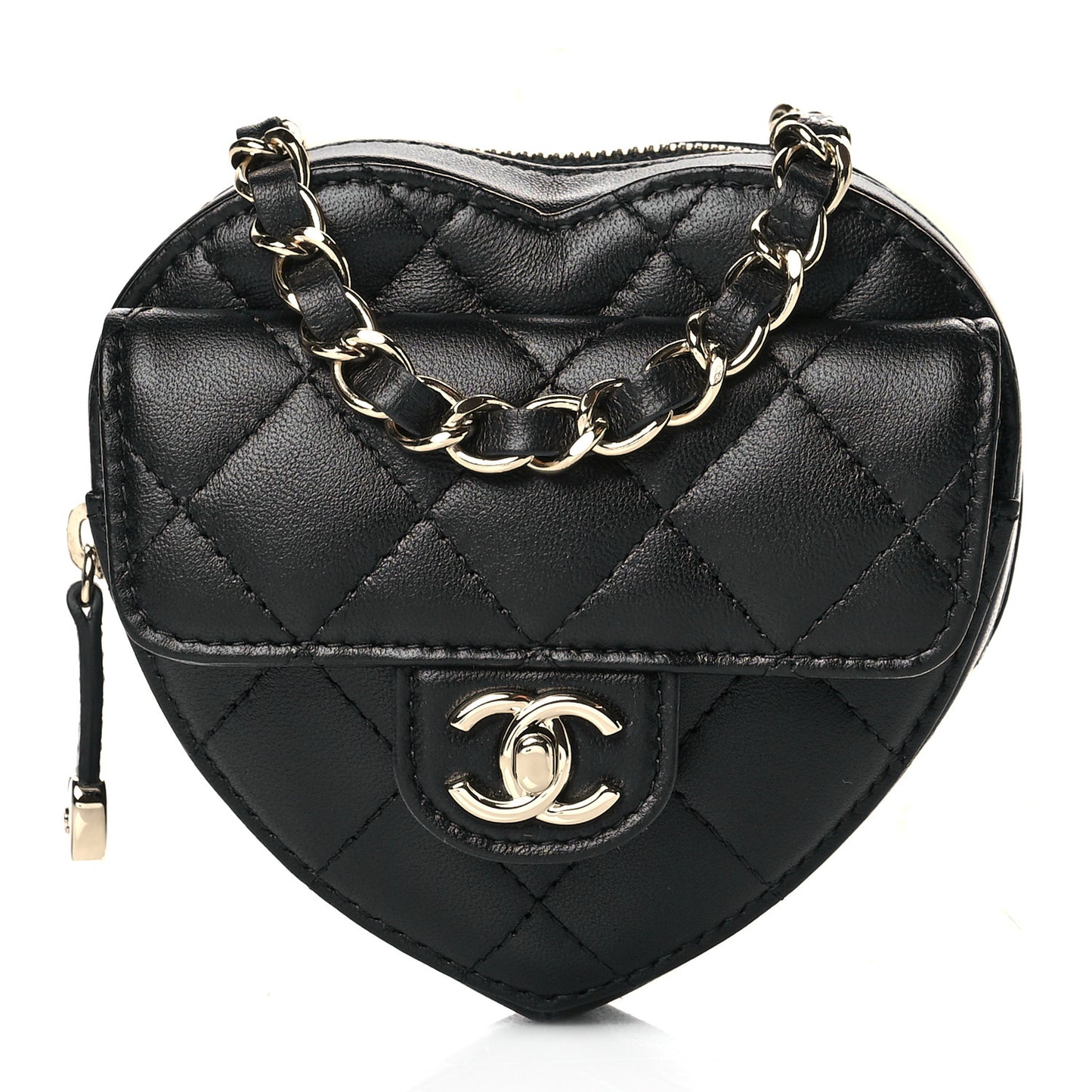 Lambskin Quilted CC In Love Heart Waist Belt Bag With Chain Black
