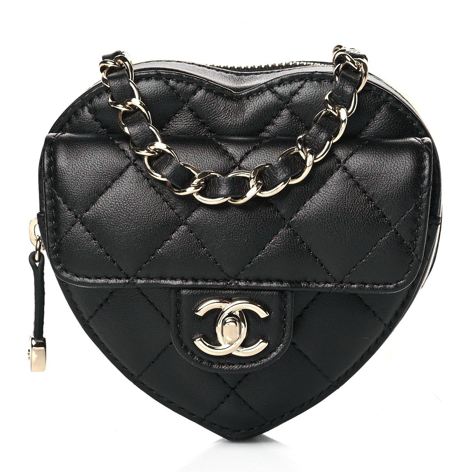 Chanel Lambskin Quilted CC In Love Heart Waist Belt Bag With Chain Black 1 of 11