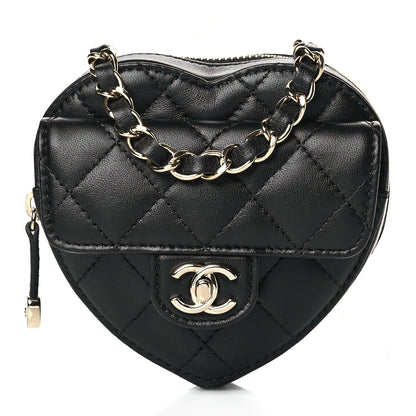 Chanel Lambskin Quilted CC In Love Heart Waist Belt Bag With Chain Black 1 of 11