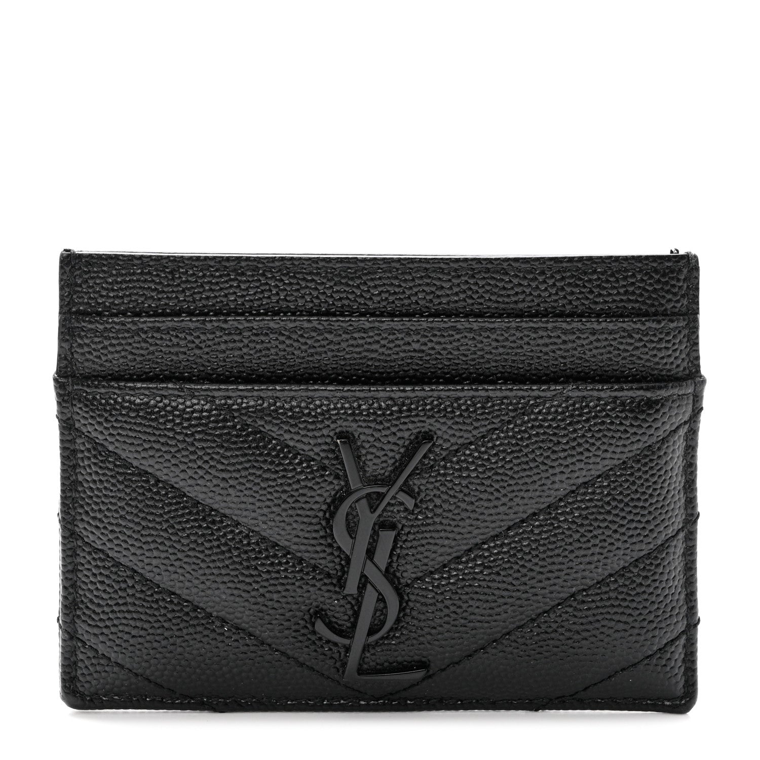 Saint Laurent Grain De Poudre Matelasse Chevron Monochrome Monogram Credit Card Case Black 1 of 10