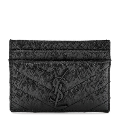Saint Laurent Grain De Poudre Matelasse Chevron Monochrome Monogram Credit Card Case Black 1 of 10