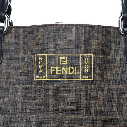 Fendi Glazed Fabric Vitello Century FF 1974 Roma Amor Tote Tobacco Moro Black Limone 8 of 13