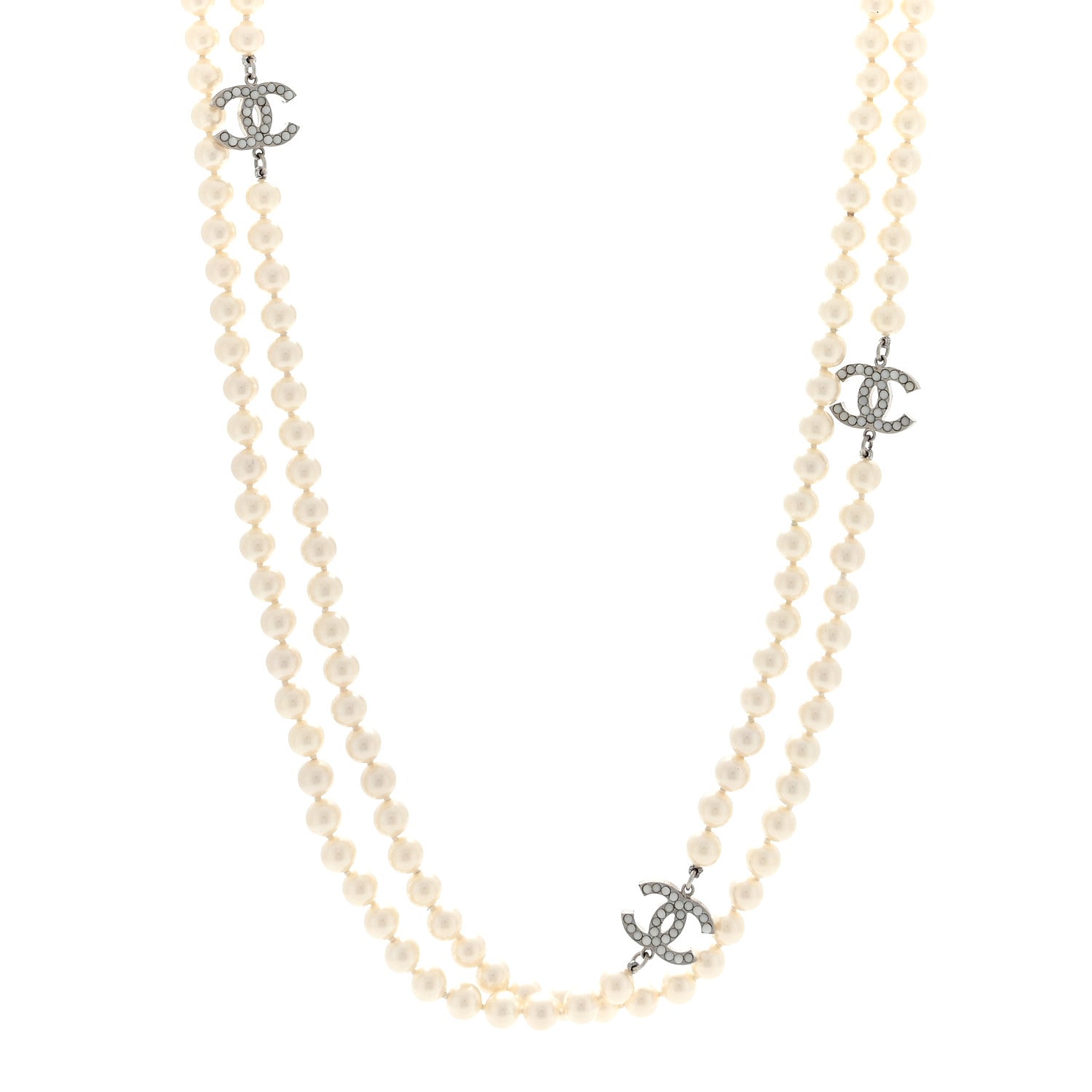 Chanel Pearl Resin CC Long Necklace Gold 1 of 4