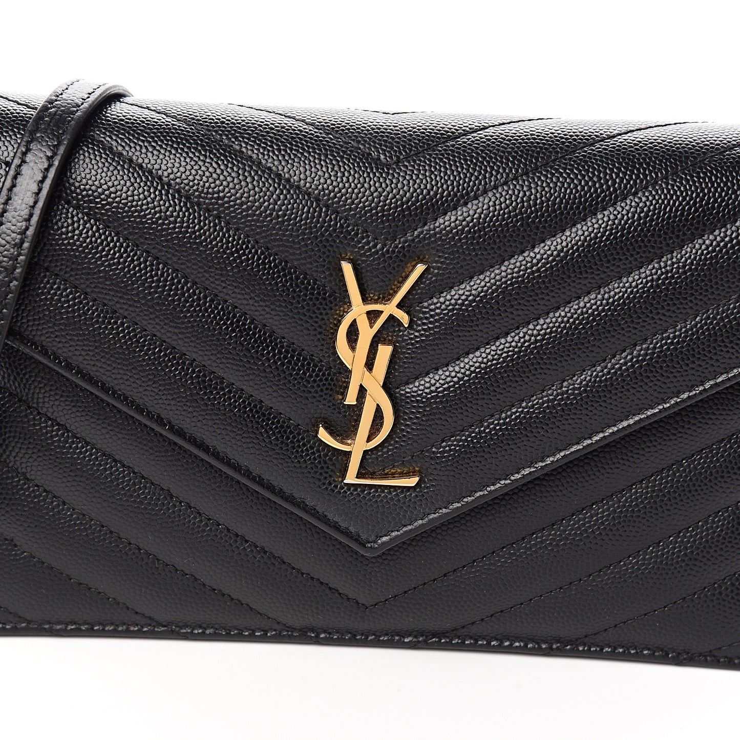 Grain De Poudre Matelasse Chevron Monogram Envelope Chain Wallet Black