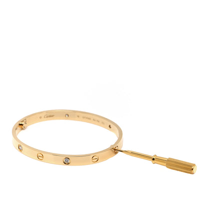 Cartier 18K Yellow Gold 4 Diamond LOVE Bracelet 19 5 of 7