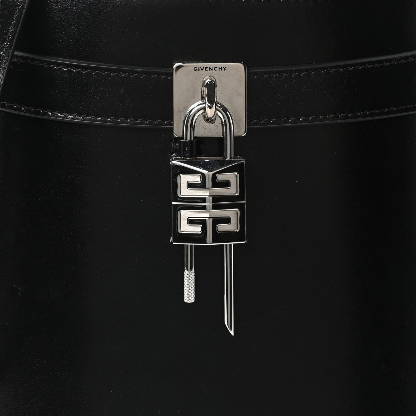 Box Calfskin Shark Lock Bucket Bag Black