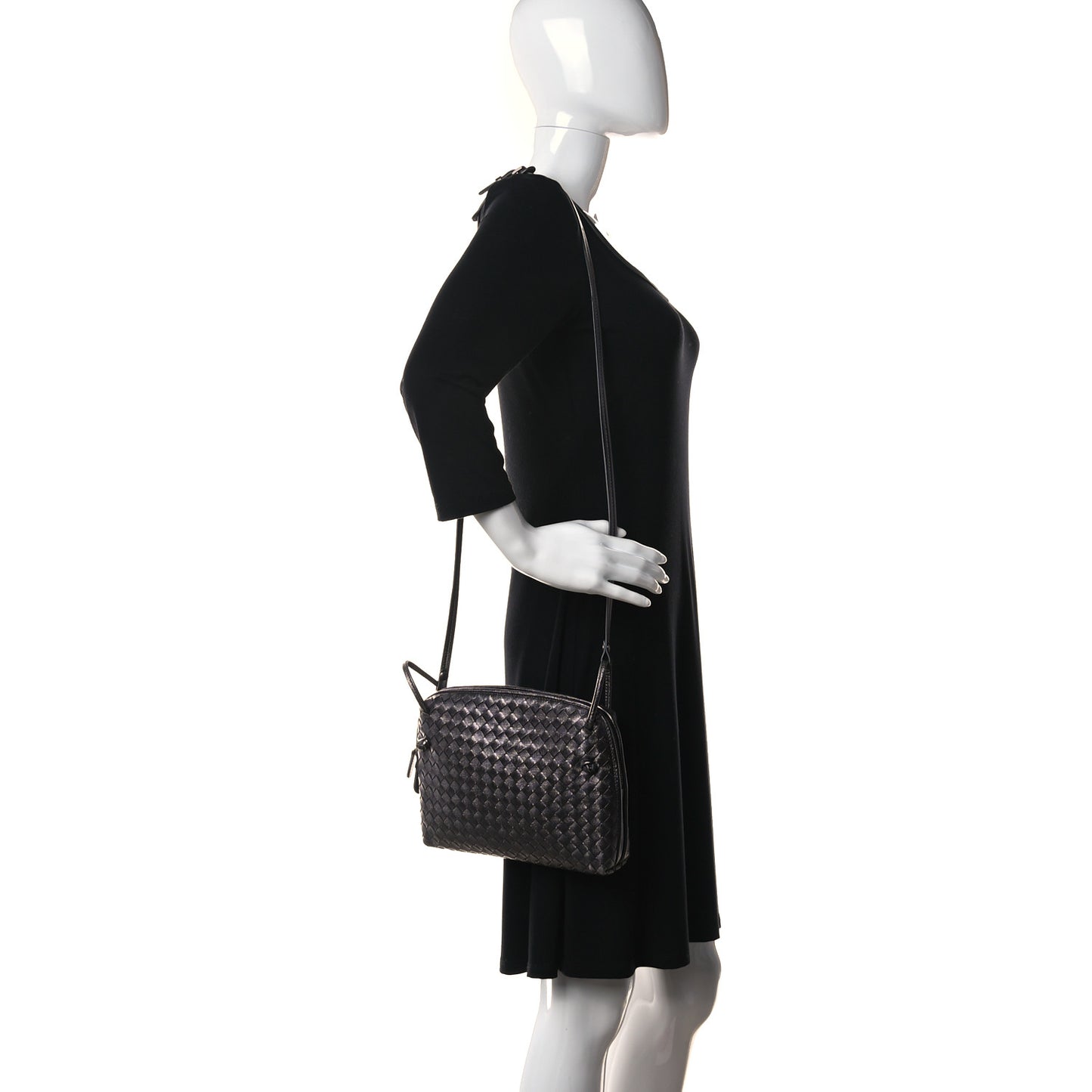 Metallic Nappa Intrecciato Nodini Crossbody Messenger Dark Grey