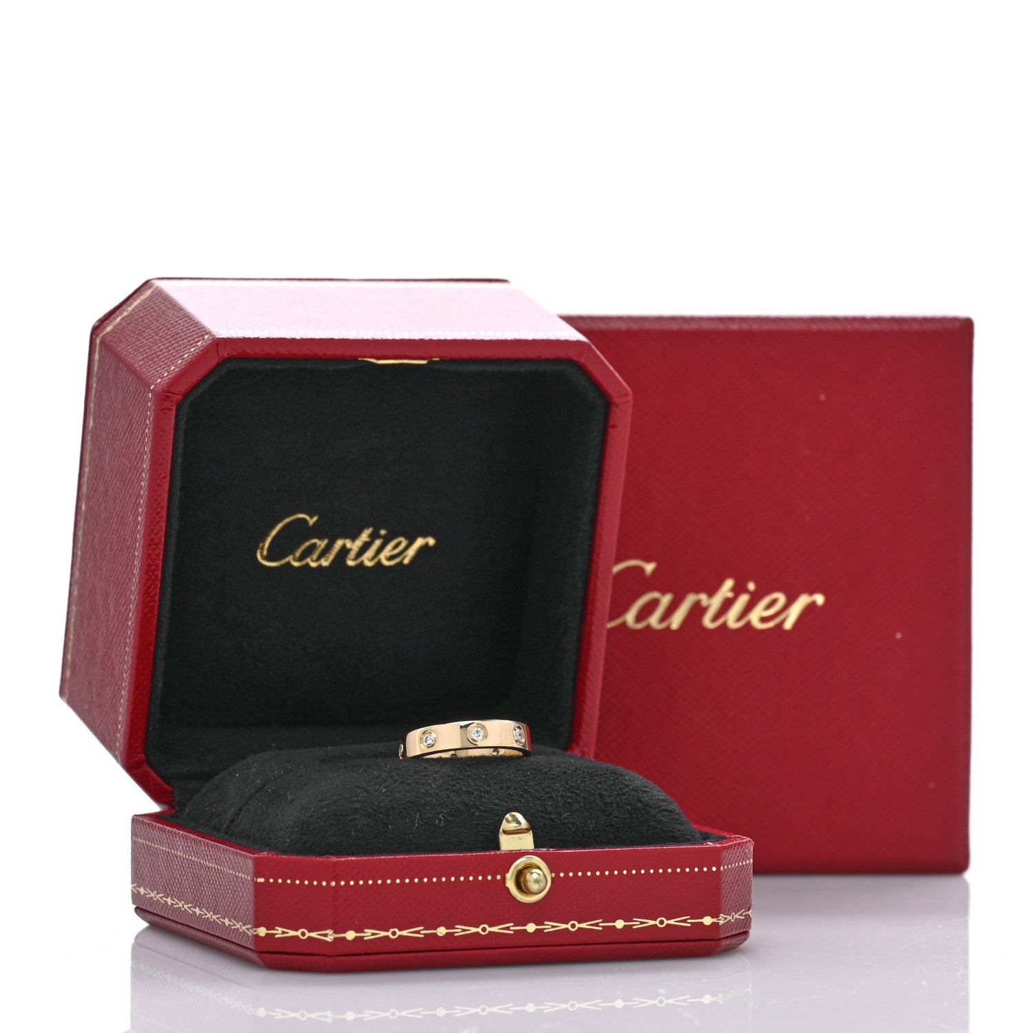 Cartier 18K Yellow Gold 8 Diamond 4mm LOVE Wedding Band Ring 51 5.75 5 of 5