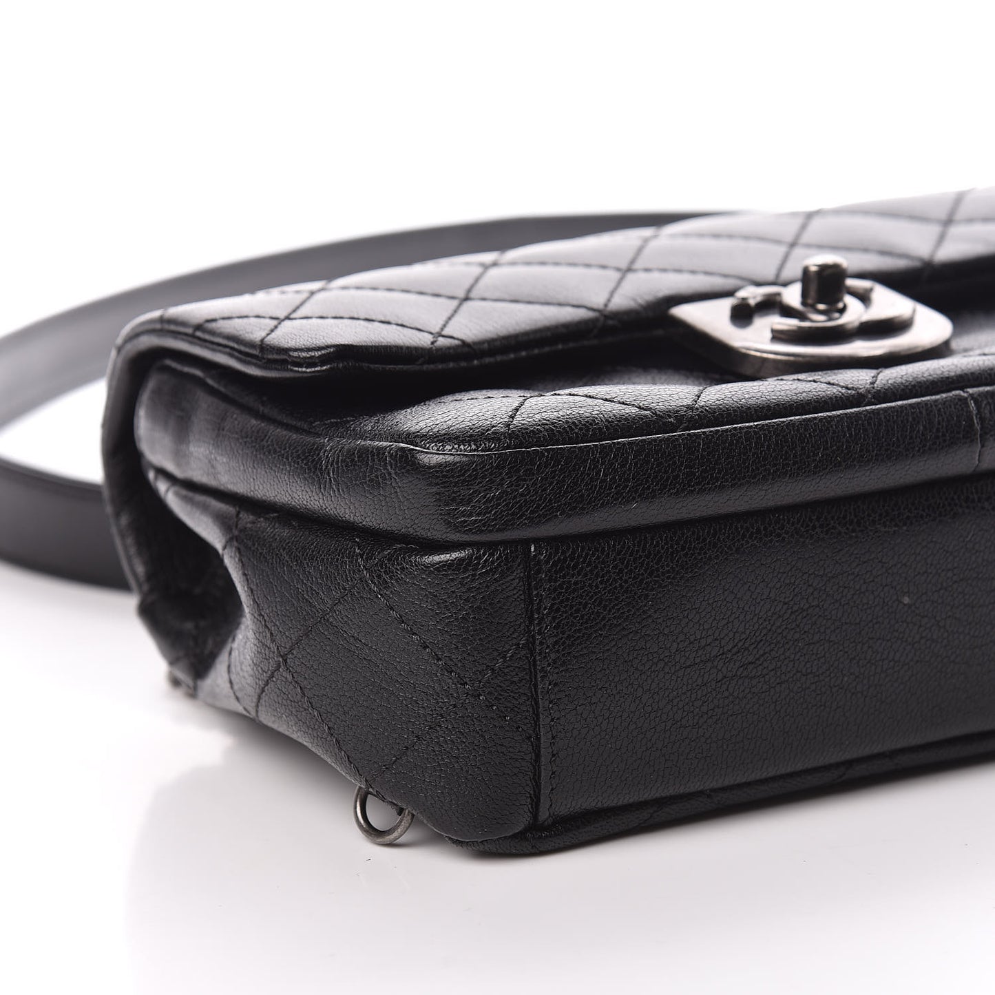 Shiny Goatskin Quilted Small Double Carry Waist Chain Flap Black