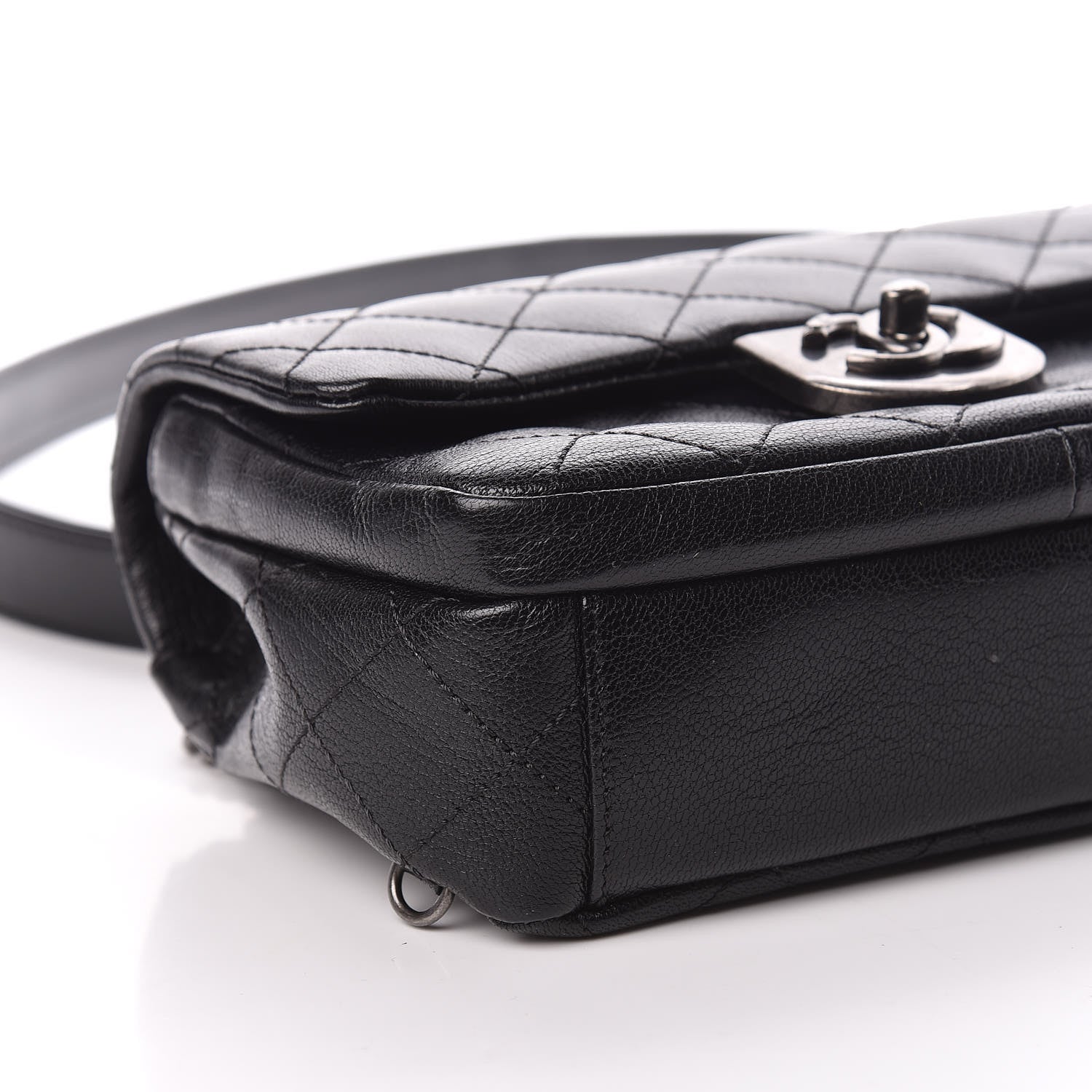 Chanel Shiny Goatskin Quilted Small Double Carry Waist Chain Flap Black 6 of 12