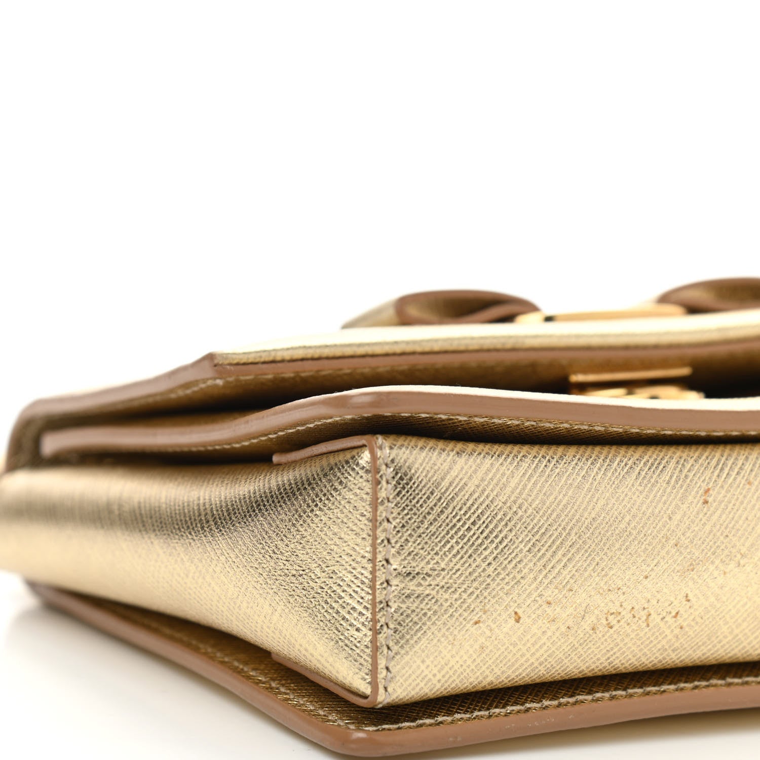 Salvatore Ferragamo Hammered Calfskin Mini Vara Bow Crossbody Bag Gold 9 of 17