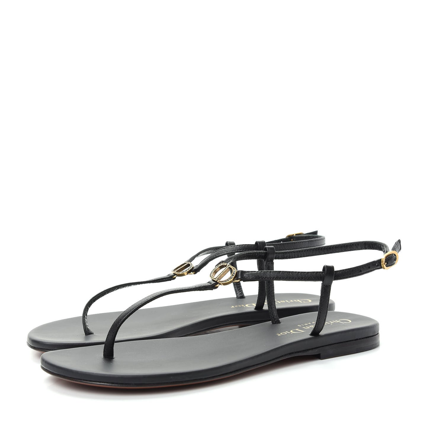 Lambskin Signature T-Strap Sandals 36 Black