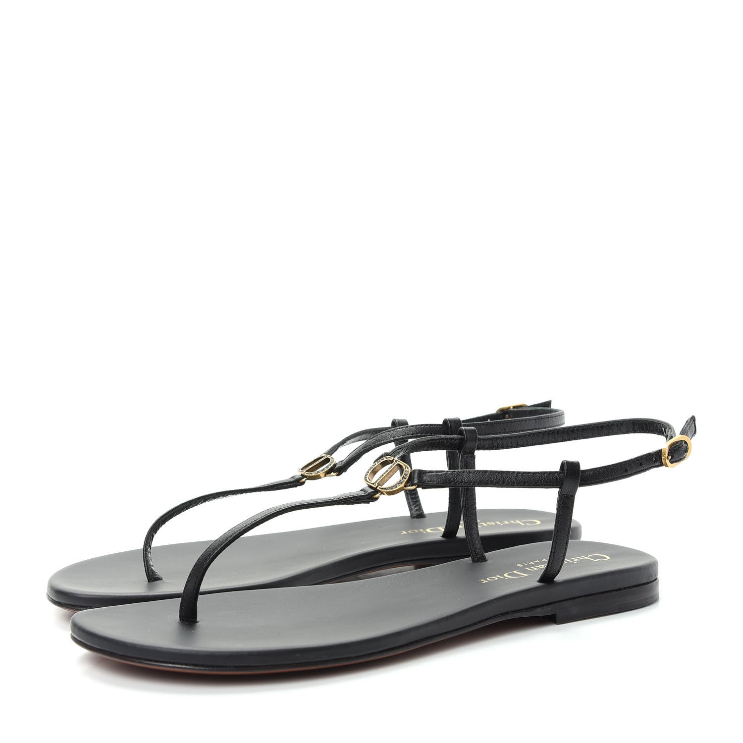 Christian Dior Lambskin Signature T-Strap Sandals 36 Black 3 of 10