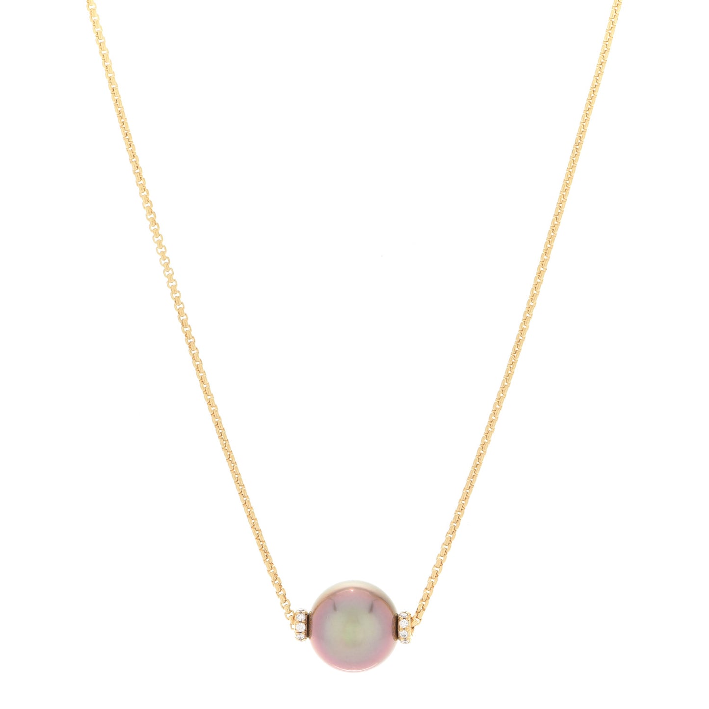 18K Yellow Gold Diamond Tahitian Pearl 11mm Solari Pendant Necklace