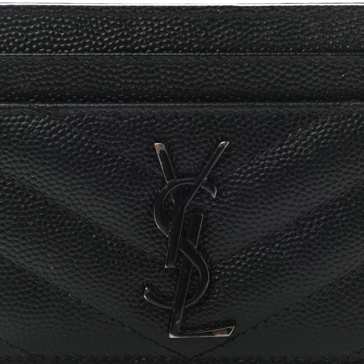 Saint Laurent Grain De Poudre Matelasse Chevron Monogram Credit Card Case Black 8 of 8