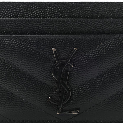 Saint Laurent Grain De Poudre Matelasse Chevron Monogram Credit Card Case Black 8 of 8