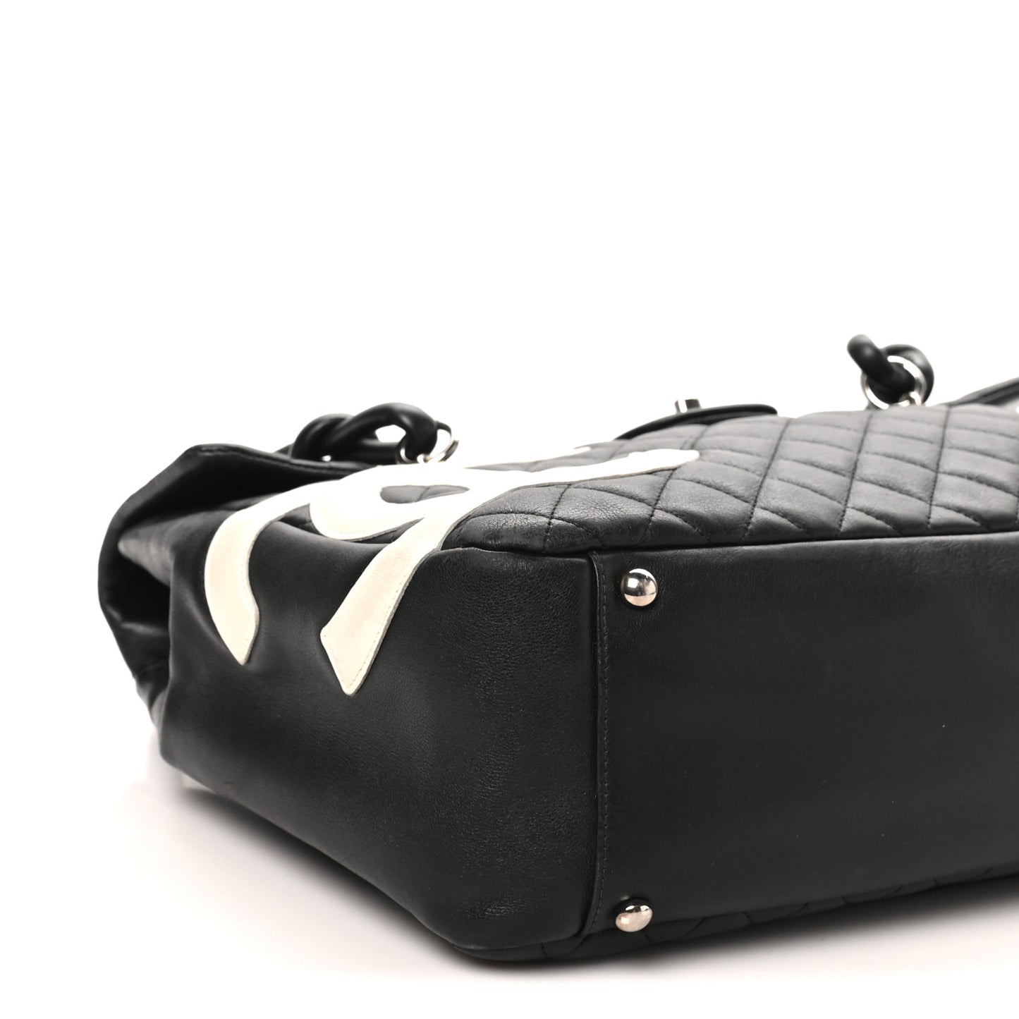 Calfskin Quilted Large Cambon Flap Black White