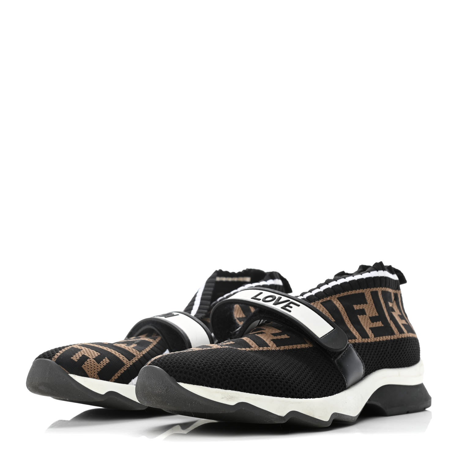 Fendi Stretch Yarn FF Stiff Band Rockoko Sneakers 39 Black White Tobacco 6 of 24
