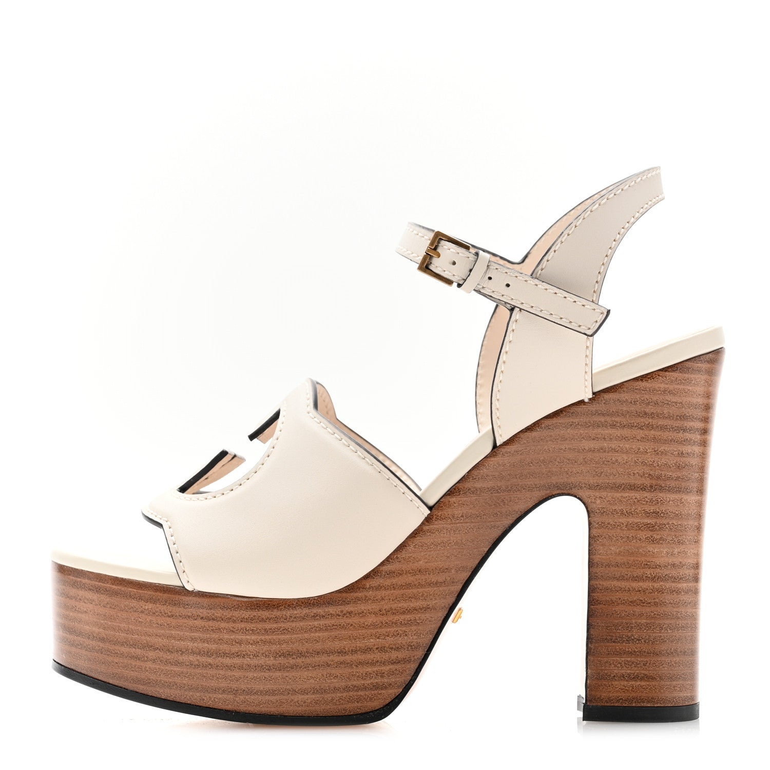 Gucci Cosmos Softy Calfskin Wooden Interlocking G Cut-Out 30/120mm Platform Sandals 38.5 Mystic White 1 of 8