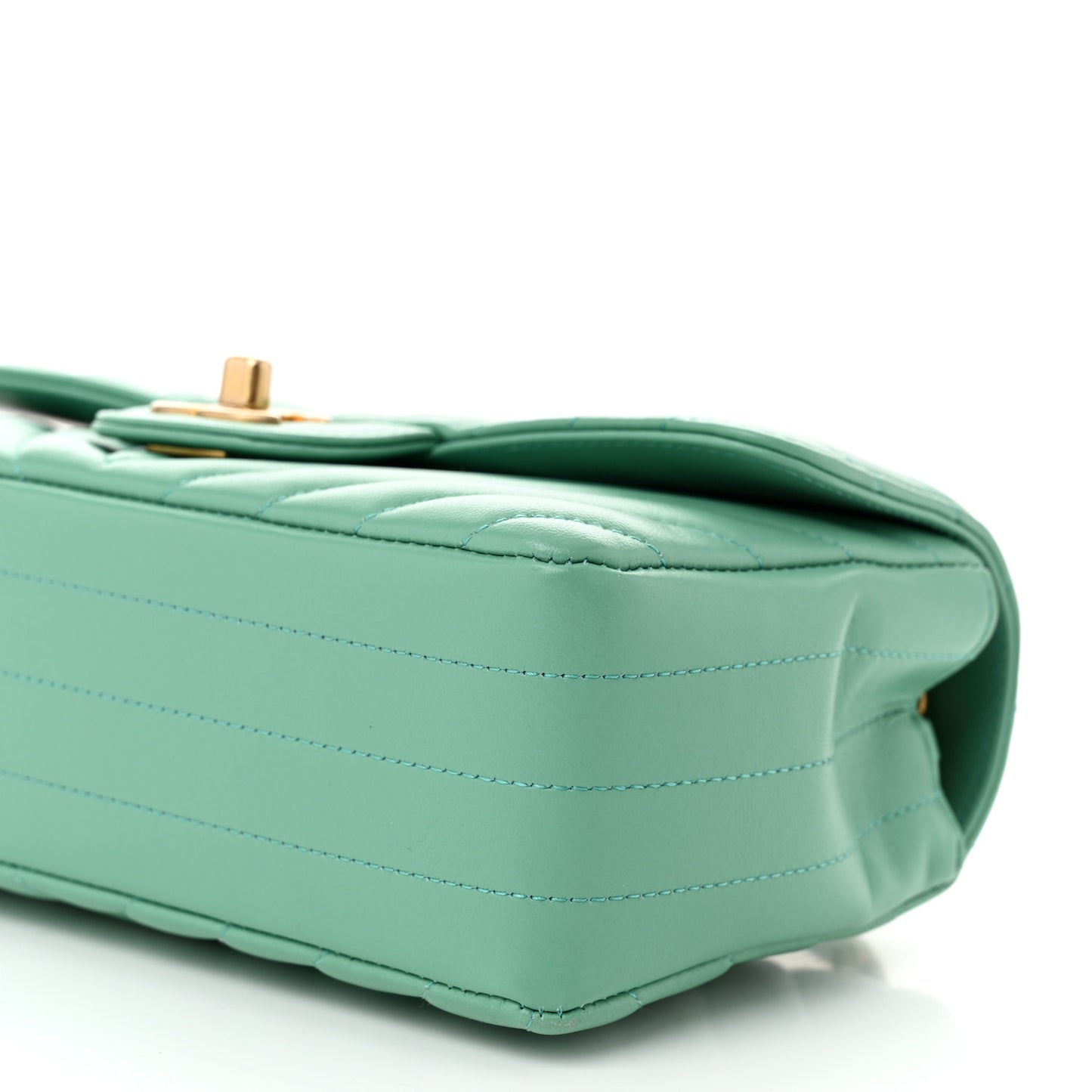 Lambskin Chevron Quilted Mini Rectangular Flap Green
