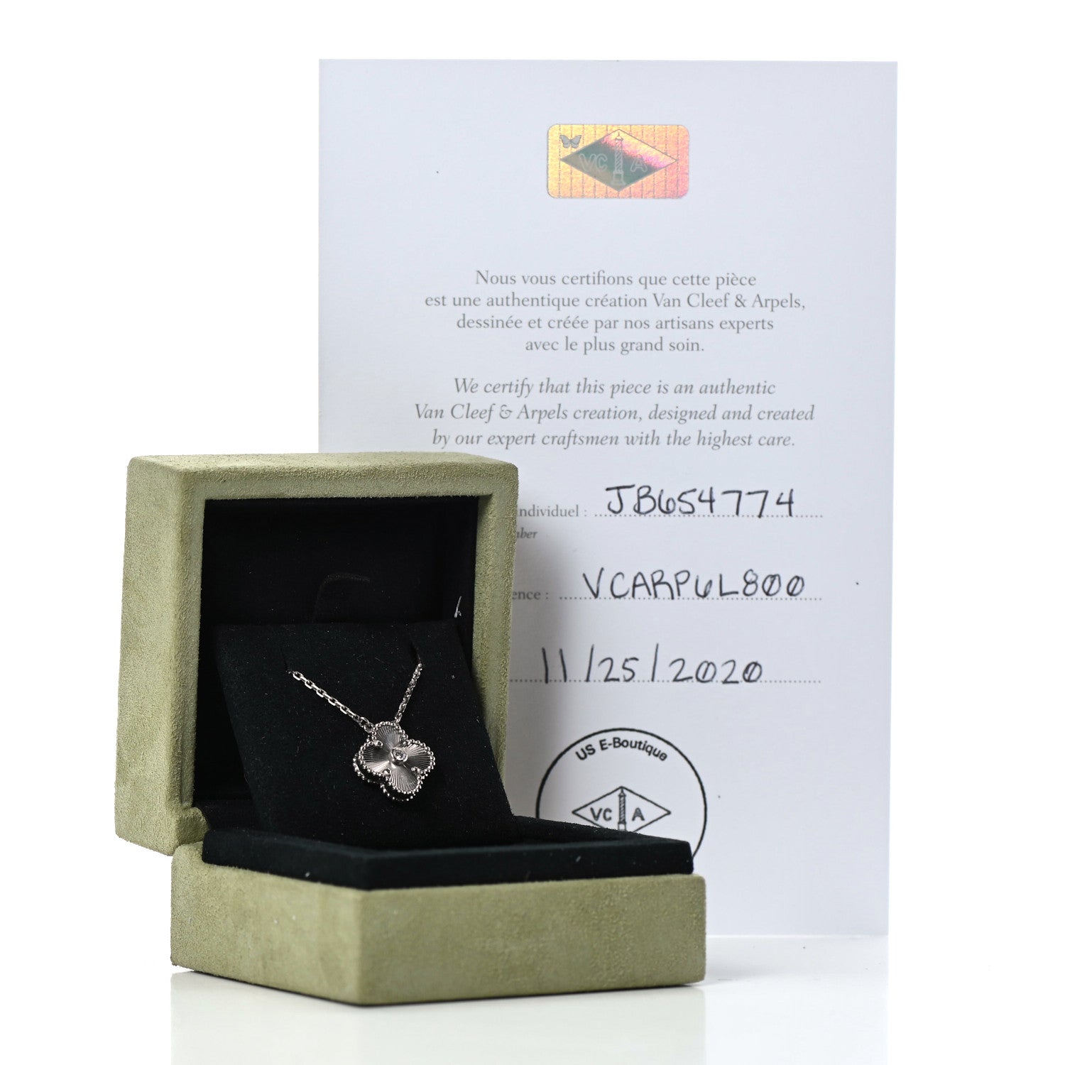 Van Cleef & Arpels 18K White Gold Diamond Guilloche Vintage Alhambra Pendant Necklace 6 of 6