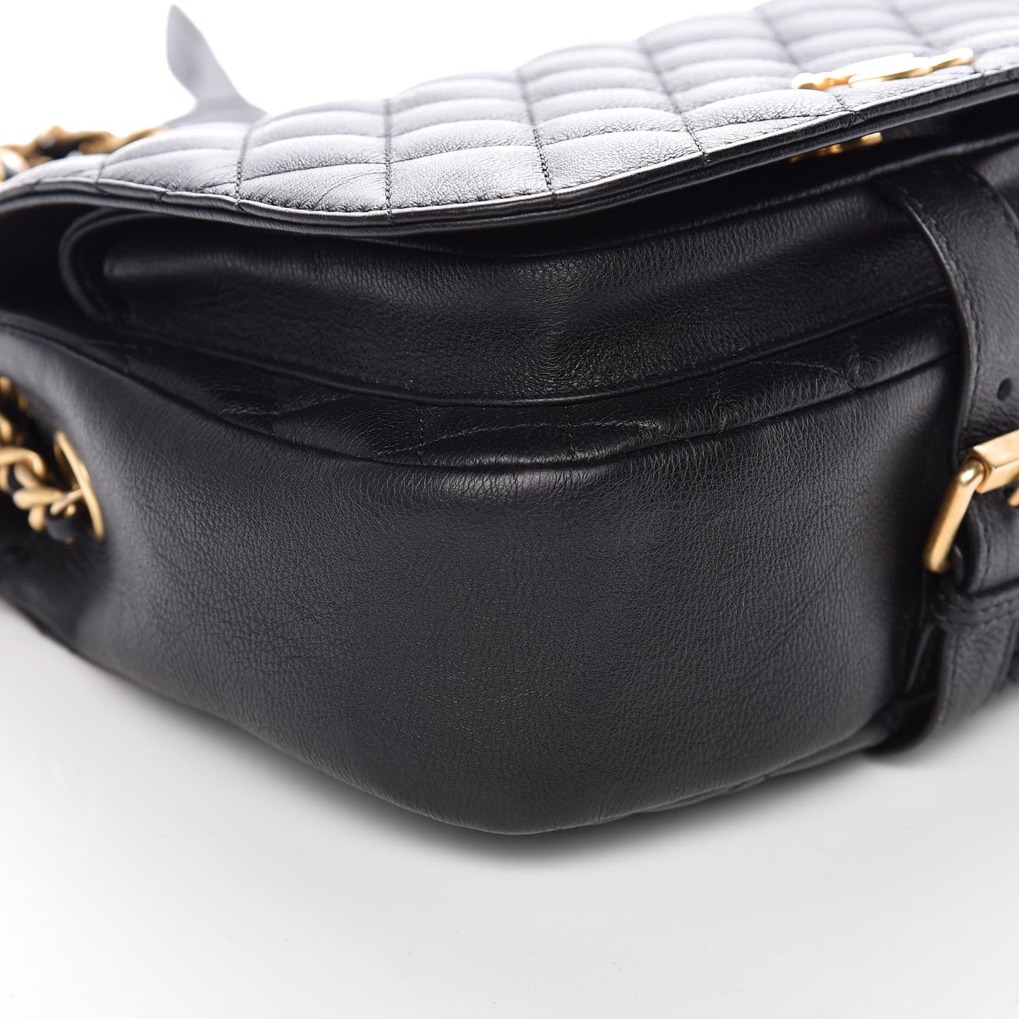 Grained Calfskin Quilted Messenger Flap Black