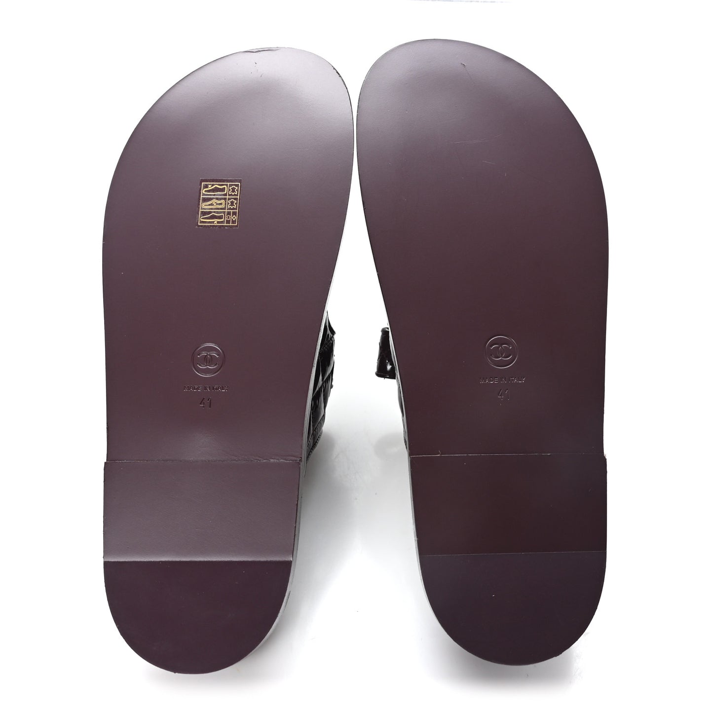 Shiny Calfskin Quilted Velcro Dad Pearl CC Slide Sandals 41 Burgundy