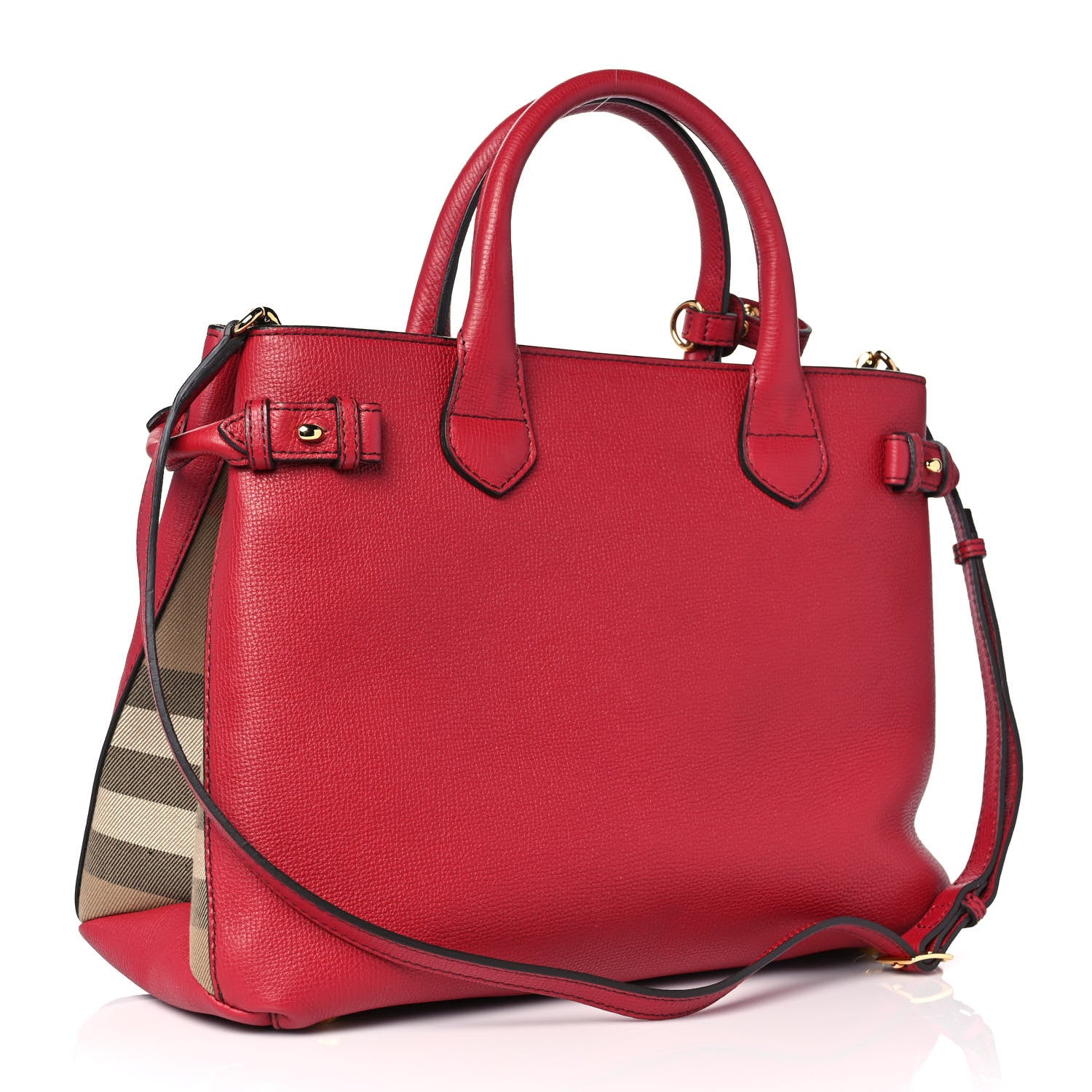 Burberry Grainy Calfskin House Check Medium Banner Tote Red 3 of 9
