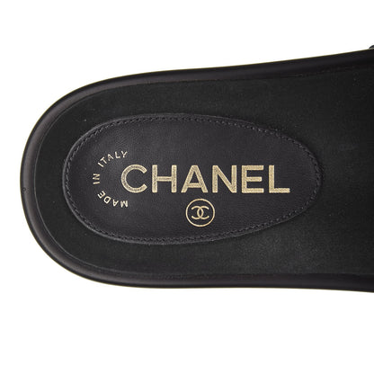 Chanel Lambskin Canvas Chain Flat Sandals 37 Marine 6 of 9