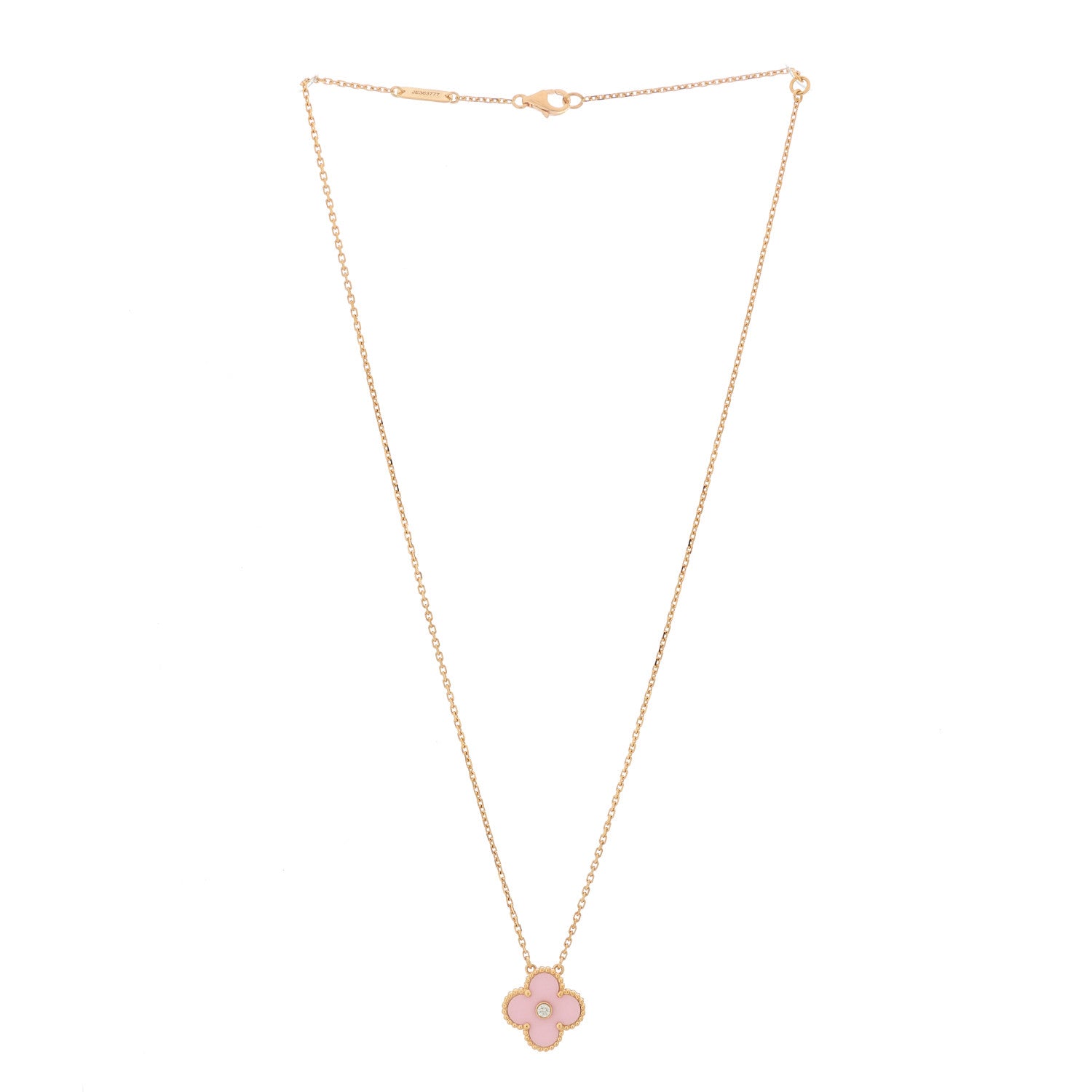 Van Cleef & Arpels 18K Rose Gold Diamond Pink Porcelain Vintage Alhambra Pendant Necklace 3 of 6