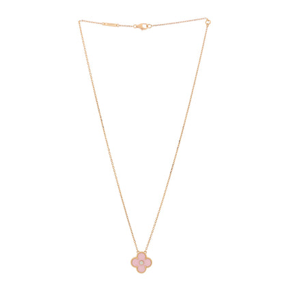 Van Cleef & Arpels 18K Rose Gold Diamond Pink Porcelain Vintage Alhambra Pendant Necklace 3 of 6