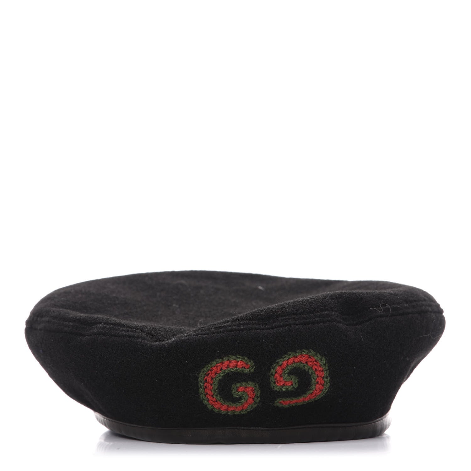 Gucci Felt Embroidered GG Patch Beret Hat Black 1 of 5