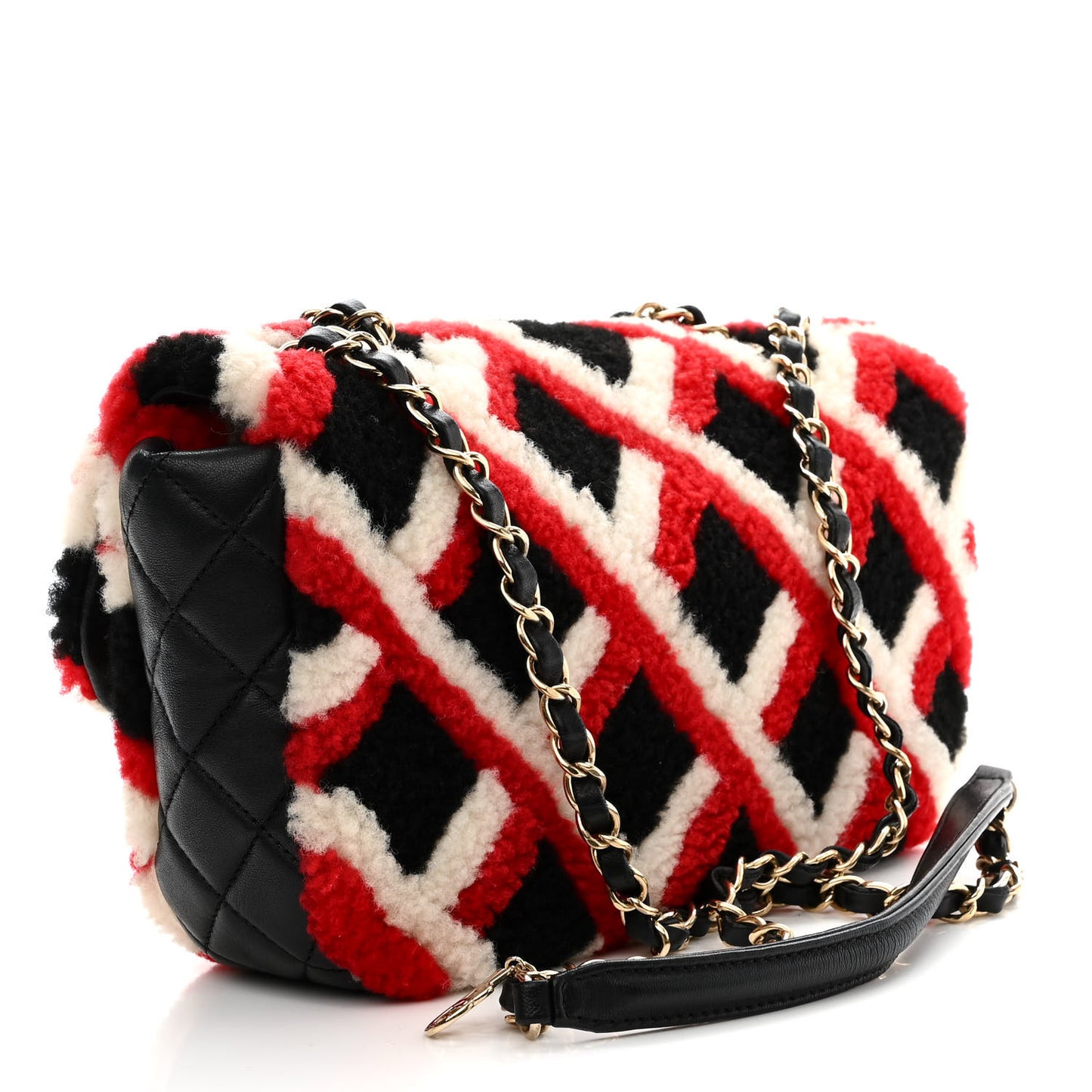 Lambskin Shearling Medium Flap Red Black