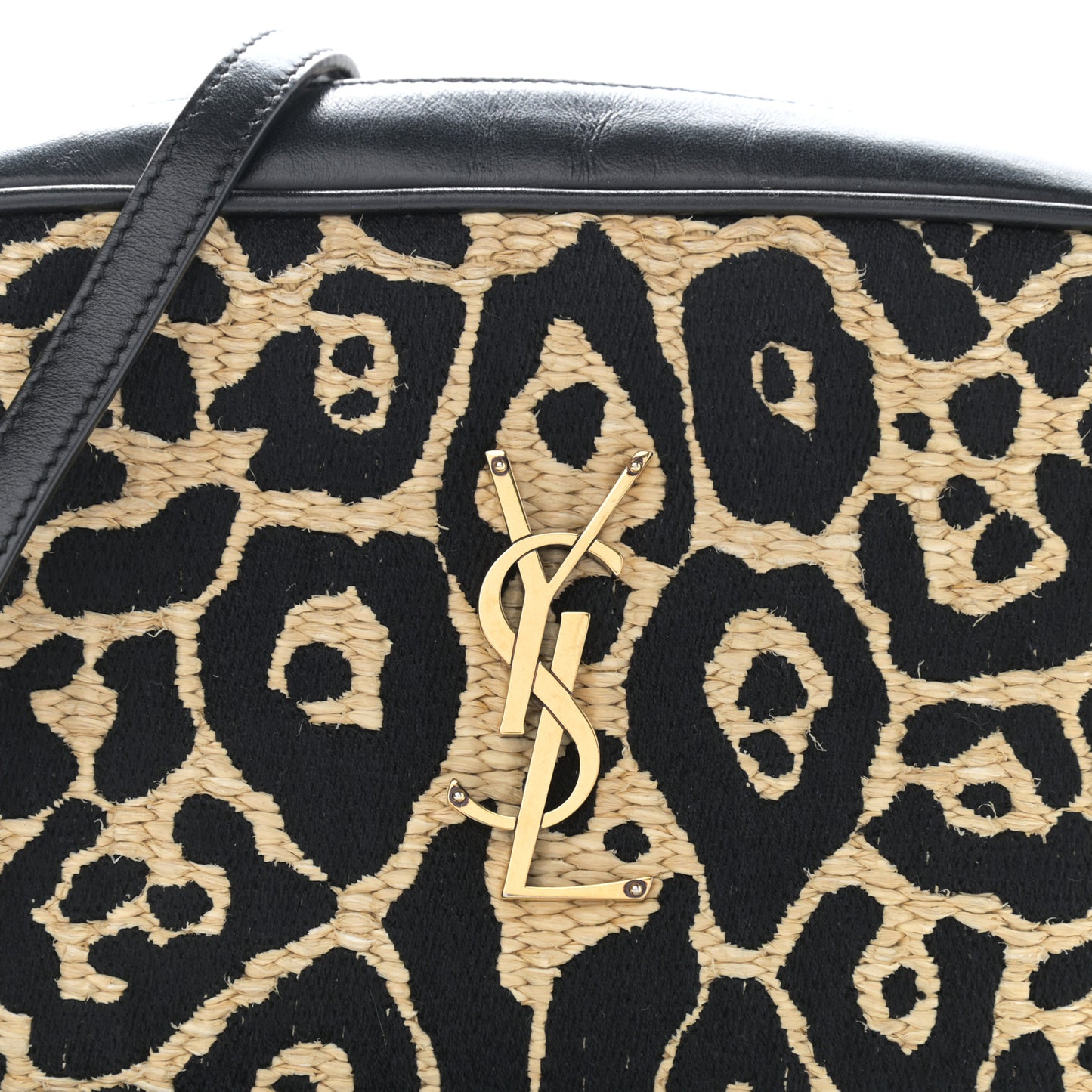 Raffia Calfskin Leopard Print Monogram Lou Camera Bag Natural Beige Black