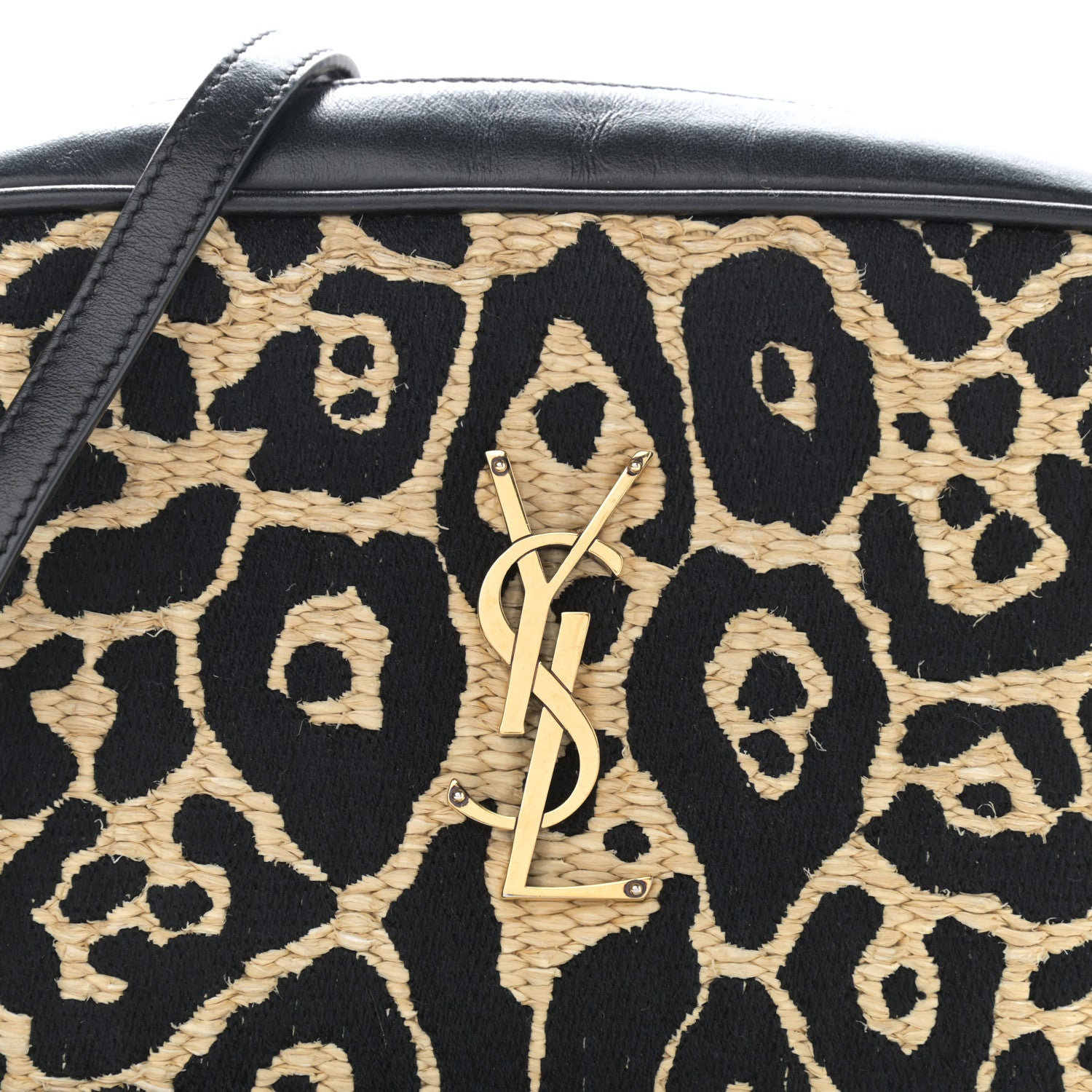 Saint Laurent Raffia Calfskin Leopard Print Monogram Lou Camera Bag Natural Beige Black 8 of 10