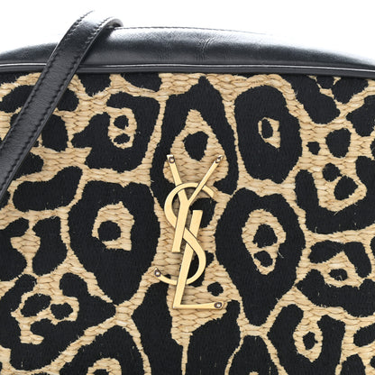 Saint Laurent Raffia Calfskin Leopard Print Monogram Lou Camera Bag Natural Beige Black 8 of 10