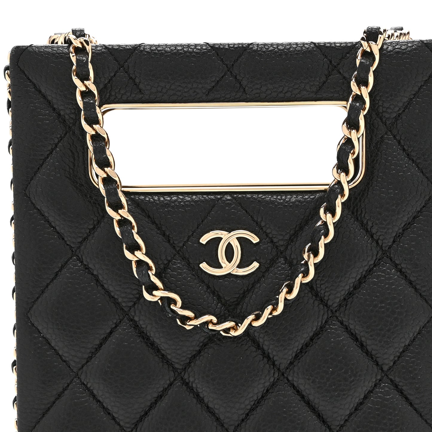 Caviar Quilted Evening Box Bag Black