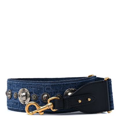 Christian Dior Oblique Denim Studded Shoulder Strap Blue 1 of 4