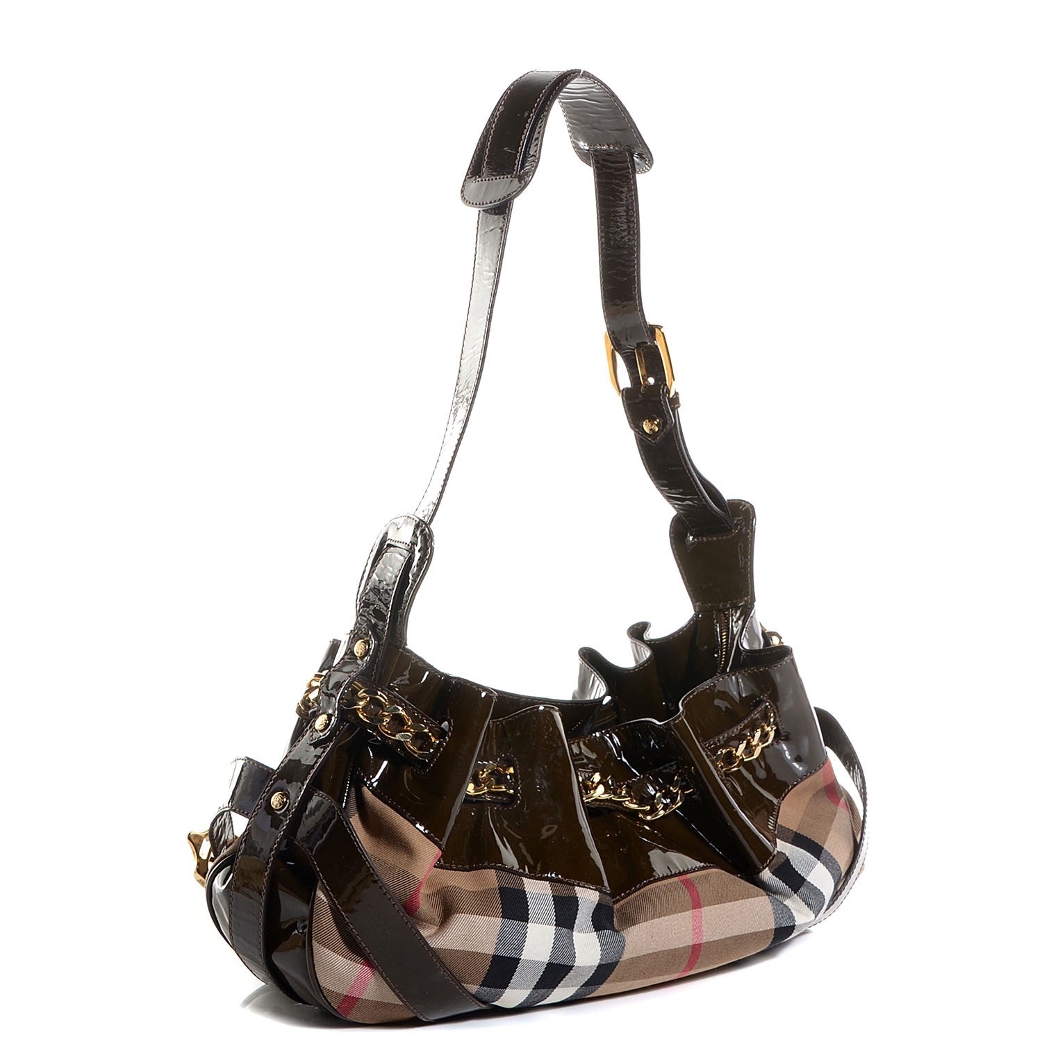 Burberry Patent House Check Margaret Bag Brown 3 of 10