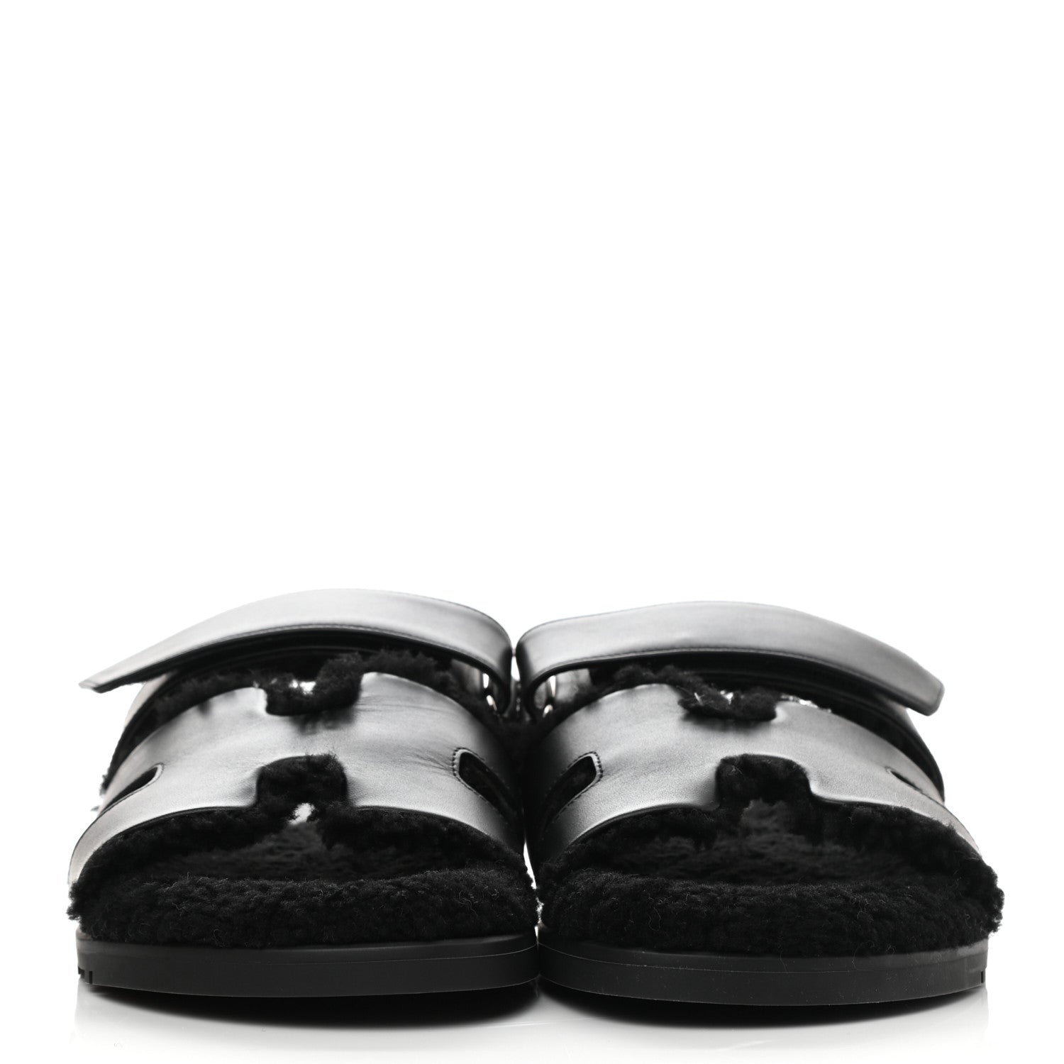 Hermes Calfskin Woolskin Womens Chypre Sandals 39 Black 2 of 8