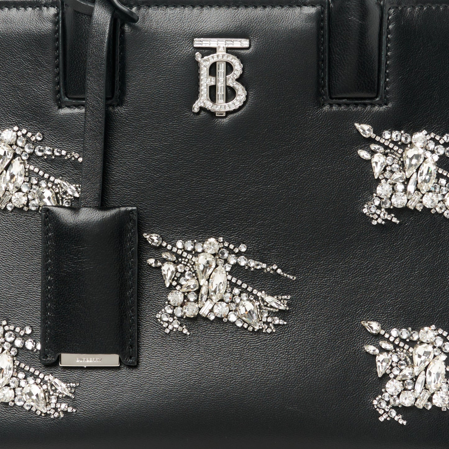 Calfskin Crystal Equestrian Knight Small Frances Tote Black