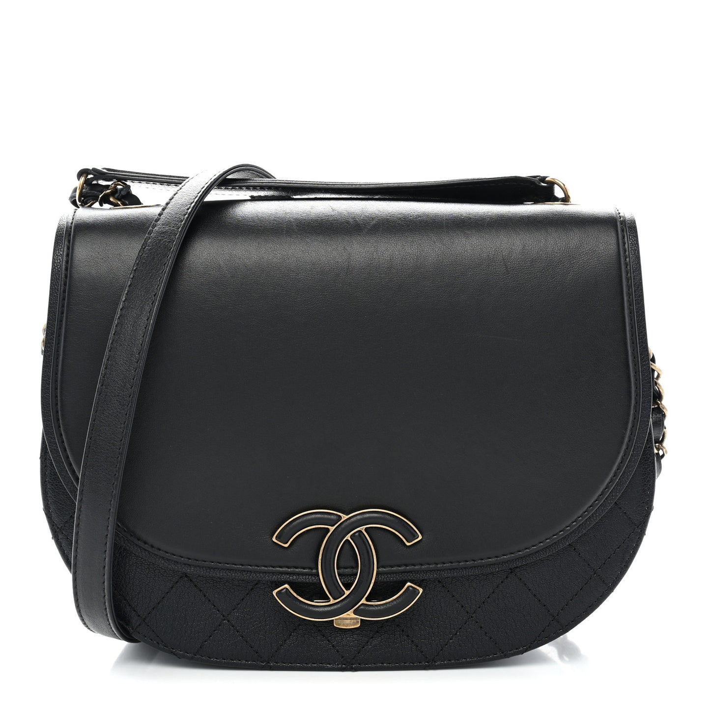 Shiny Calfskin Goatskin Quilted Medium Coco Curve Messenger Flap Black