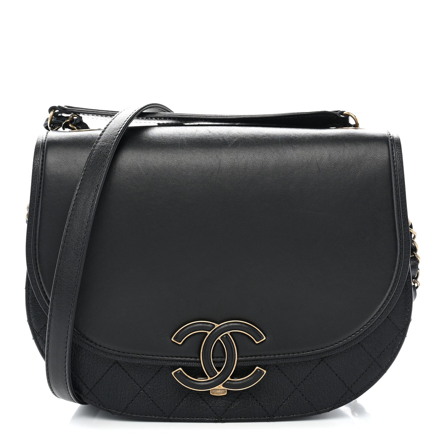 Chanel Shiny Calfskin Goatskin Quilted Medium Coco Curve Messenger Flap Black 1 of 10