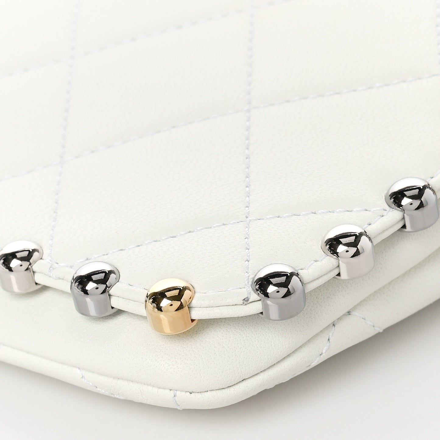 Lambskin Quilted Metallic Bubble Clutch White
