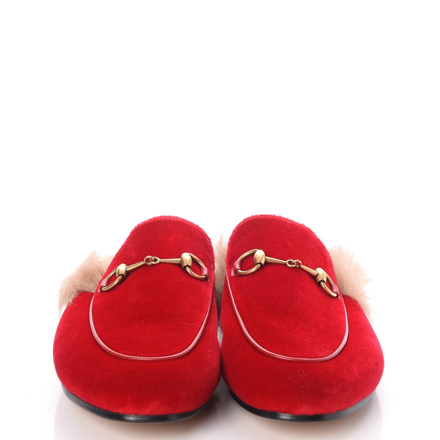 Gucci Velvet Fur Womens Princetown Slippers 39 Hibiscus Red 2 of 7