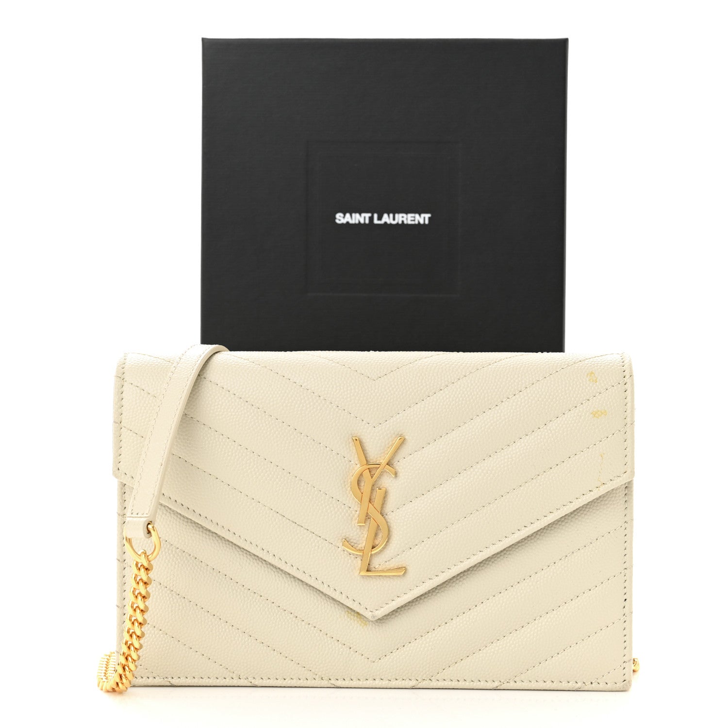 Saint Laurent Grain De Poudre Matelasse Chevron Cassandre Envelope Chain Wallet Nude Powder 14 of 14