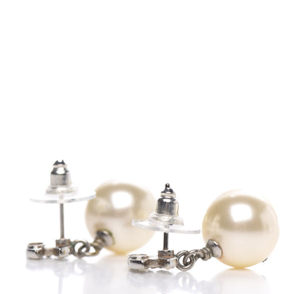 Chanel Crystal Pearl CC Drop Earrings Silver 4 of 6